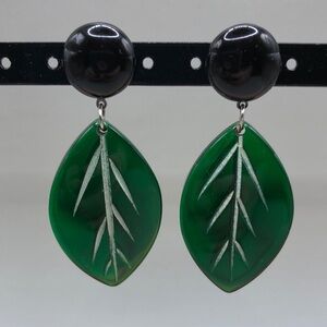 Vintage lucite overlay bamboo branch carved luminous earrings - fun statement.